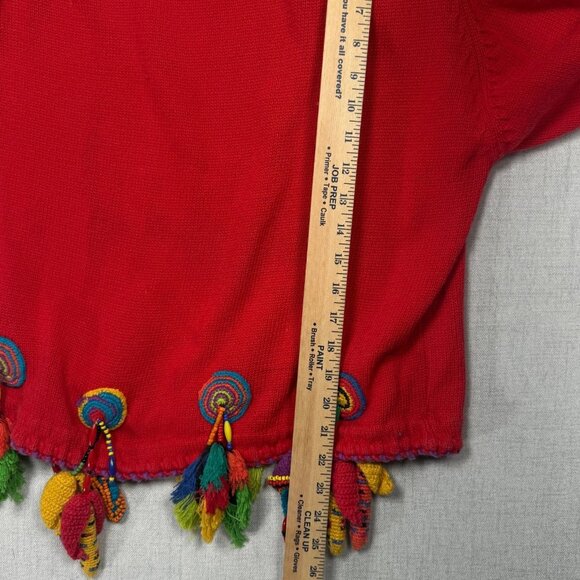 Vintage Michael Simons Embellished Beaded Sweater Red Tassel Knit Size Chest 39" - Picture 14 of 16